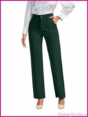 Stretchy High Waisted Straight Leg Work Pants Four Way Stretch